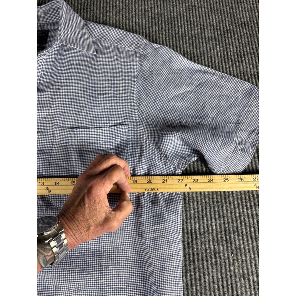 Charles Tyrwhitt Mens Blue White Gingham 100% Linen Short Sleeve Shirt Size M - Picture 3 of 5